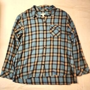 J. Jill Flannel Blue Plaid Long Sleeve Button Up Shirt Small Petite